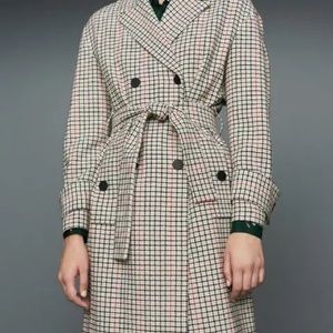 MAJE Prince if Wales Check Twill Trench Coat